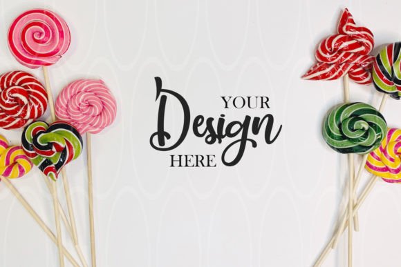 Mockup Lollipops Candies Flat Lay Grafica Modelli di Prodotto Progettati su Misura Di Mama Lama design