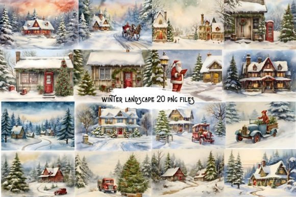 Vintage Winter Landscape Graphic Illustrations By NeriaLi