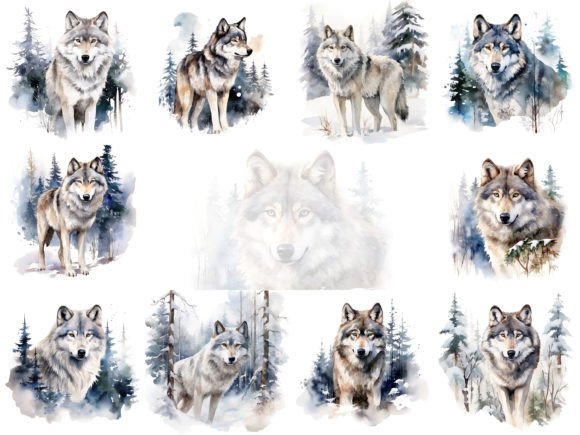 Wolf in Winter Watercolor Clipart Bundle Graphic Illustrations By Andreas Stumpf Designs