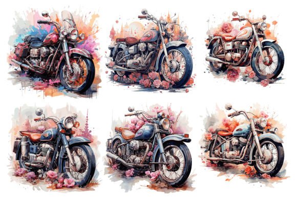 Watercolor Motorbike Floral Graphic Illustrations By jesmindesigner