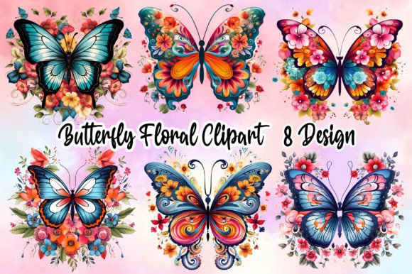 Butterfly Floral Clipart Gráfico Manualidades Por MAMA