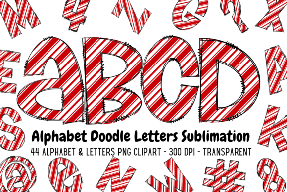 Candy Cane Doodle Alphabet Letters Graphic Crafts By LadyAndBuns