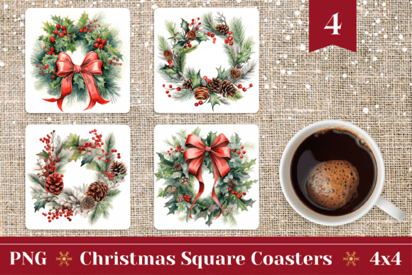 Christmas Square Coasters Designs Graphic AI Graphics By Ailirel Design