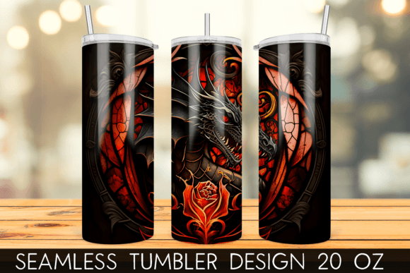 Dragon Stained Glass Tumbler Wrap Graphic Print Templates By mragjaza