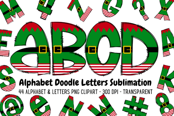 Elf Christmas Doodle Alphabet Letters Graphic Crafts By LadyAndBuns