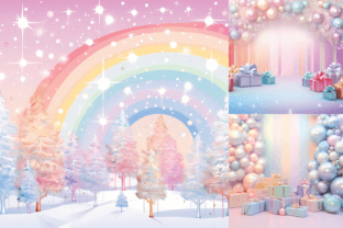 Pastel Rainbow Christmas Digital Papers Illustration Fonds d'Écran Par Color Studio 6
