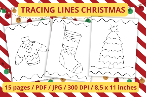 Tracing Lines Christmas Activity Pages Gráfico Páginas y libros de colorear para niños Por Golden Moon Design