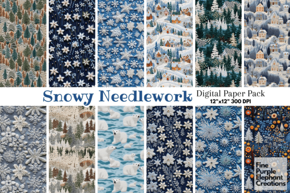 Winter Snow Embroidery Christmas Holida Graphic Padrões de Papel By finepurpleelephant