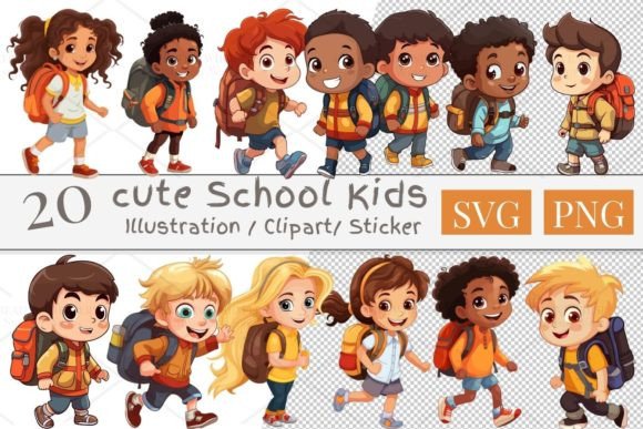 20 Cute School Kids Clipart, SVG PNG 898 Illustration Illustrations Imprimables Par SWcreativeWhispers