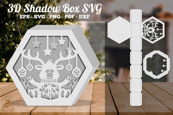 Christmas Deer Hexagon Shadow Box SVG Grafik 3D Schattenbox Von NightSun