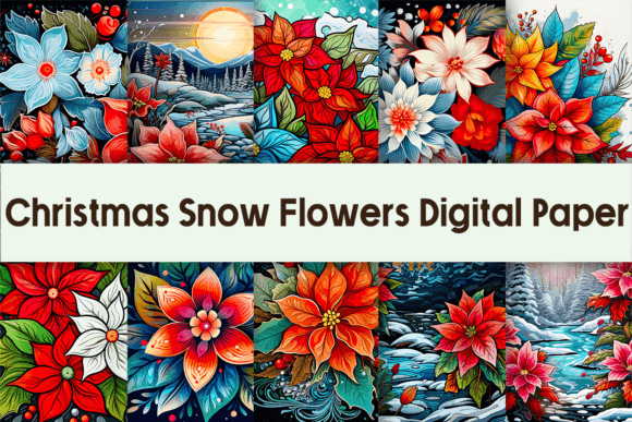 Christmas Snow Flowers Digital Papers Illustration Artisanat Par Pamilah
