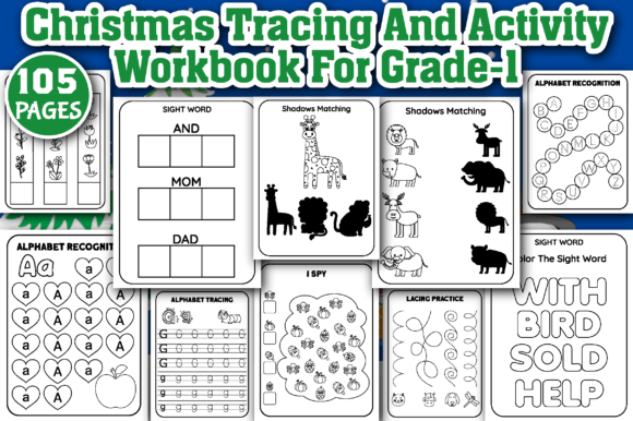 Christmas Tracing and Activity Workbook Gráfico Primer curso Por Ministed Night