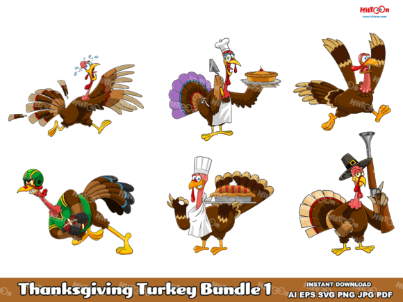 Thanksgiving Turkey Cartoon Characters 1 Graphic Illustrations By HitToon