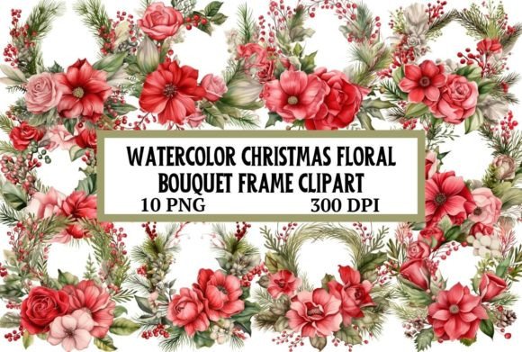 Watercolor Christmas Floral Frame Art Graphic AI Transparent PNGs By Creative River