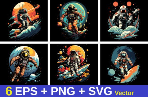 Astronaut Tshirt Design Bundle Vector Illustration Graphiques AI Par sumon758