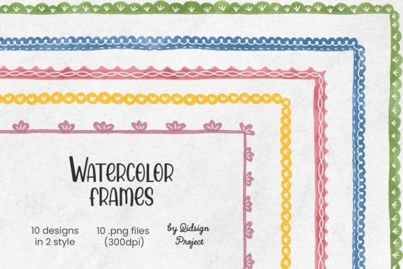 Watercolor Frames, Hand Drawn Border Graphic Objects By qidsign project