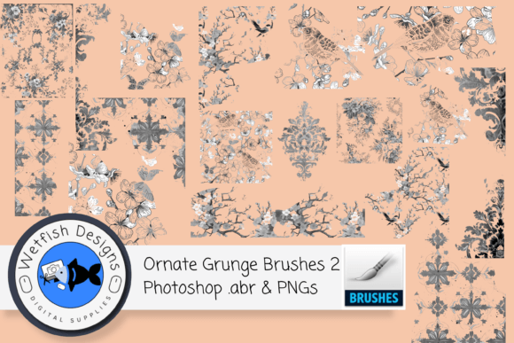 12 High Resolution Ornate Grunge Brushes Gráfico Pinceles Por Wetfish Designs