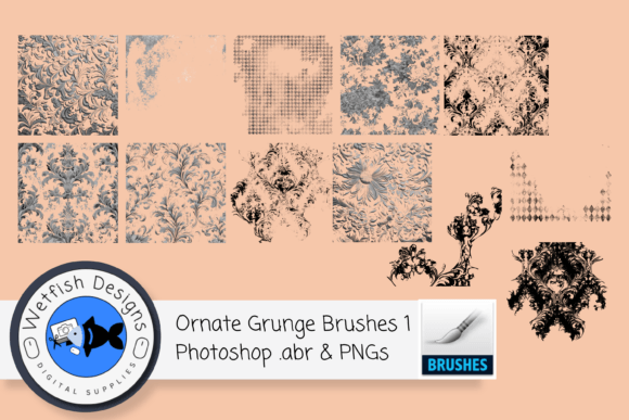 12 High Resolution Ornate Grunge Brushes Graphic Brushes By Wetfish Designs