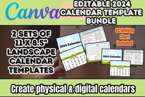 Canva 2024 Calendar Template Bundle Grafica Modelli di Stampa Di LumiDigiPrints