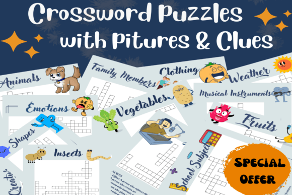 Crossword Puzzles Book Pages for Kids Graphic Teaching Materials By 2.5 dollar store