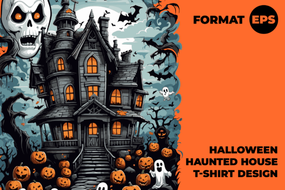 Halloween Haunted House Illustration Designs de T-shirts Par c.gudzik