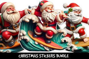 Santa Claus Surfing Christmas Stickers Graphic Crafts By PNKArt 4