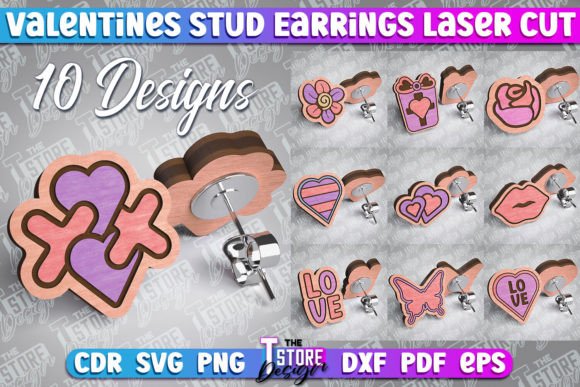 Valentines Stud Earrings Laser Cut Graphic Crafts By The T Store Design
