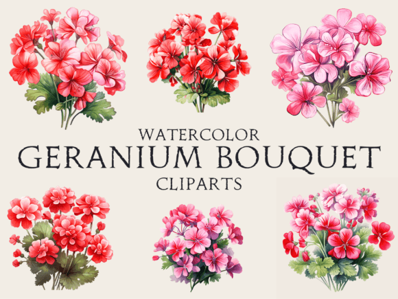 Watercolor Bouquet of Geranium Flower Graphic Crafts By Abdel designer