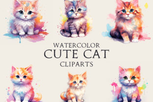 Watercolor Cute Cat Cliparts Graphic Crafts By Abdel designer 1