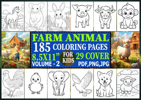 185 Cute Farm Animal Coloring Pages Kids Grafica Pagine e libri da colorare per bambini Di VIRTUAL ARTIST