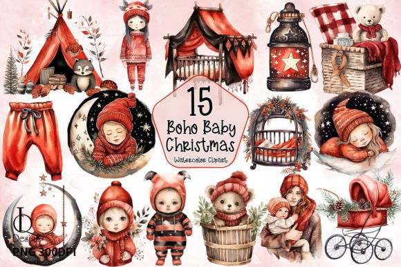 Boho Baby Nursery Christmas Clipart PNG Gráfico Ilustraciones Imprimibles Por LQ Design