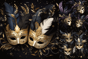 Dark Venetian and Carnival Mask Images Afbeelding Afdrukbare Illustraties Door Color Studio 8