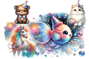 Magical Party Animals Clipart New Year Graphic Illustrations By Agnesagraphic 3