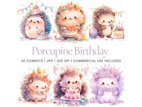 Porcupine Birthday Clipart Graphic AI Illustrations By Ikota Design