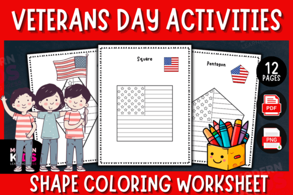 Shape Coloring Veterans Day Activities Illustration Feuilles de Travail et Matériel d'Enseignement Par Ovi's Publishing