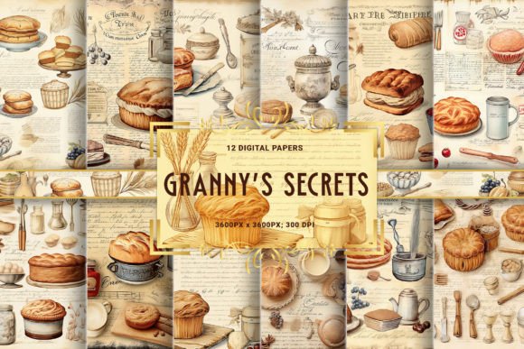 Vintage Culinary Delights Paper Set Graphic Backgrounds By Fun Digital