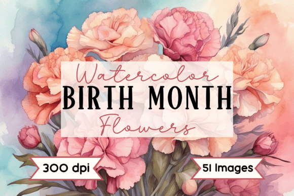 Watercolor Birth Month Flowers Graphic AI Illustrations By Desert Print Designs