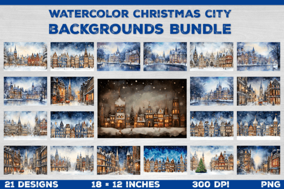 Watercolor Christmas City Background Set Grafik Hintegründe Von julimur