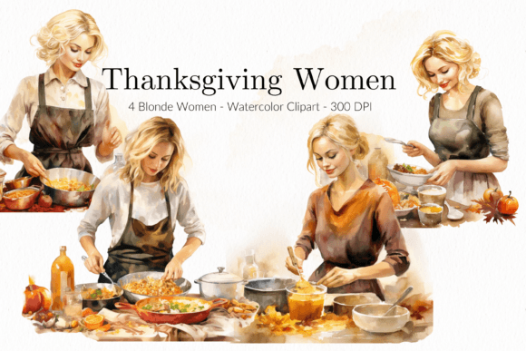 Women Cooking Thanksgiving - Blonde Gráfico Ilustrações em IA Por Creative Designs Joy