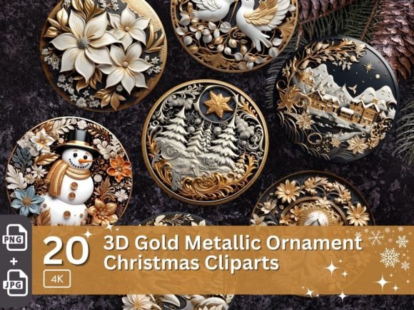 3D Gold Christmas Ornament PNG Bundle Graphic AI Graphics By Everything-Pixel