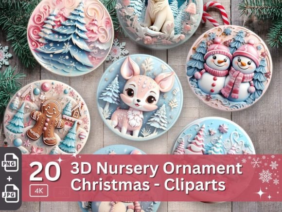 3D Nursery Christmas Ornament PNG Bundle Graphic AI Graphics By Everything-Pixel