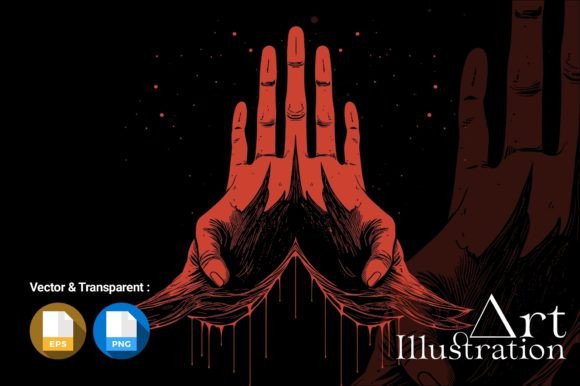 A Red and Black Illustration of Two Hand Graphic Illustrations By ARUNA