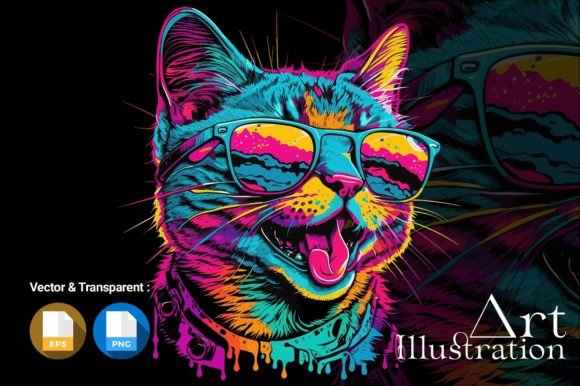 Cat Wearing Sunglasses Brings Charm Graphic Illustrations By ARUNA
