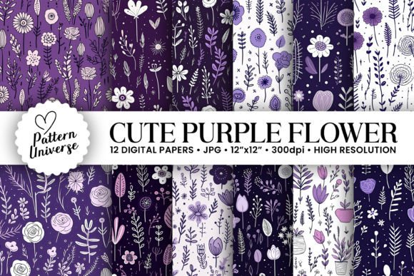 Cute Purple Flowers Seamless Patterns Graphic Patterns By Pattern Universe