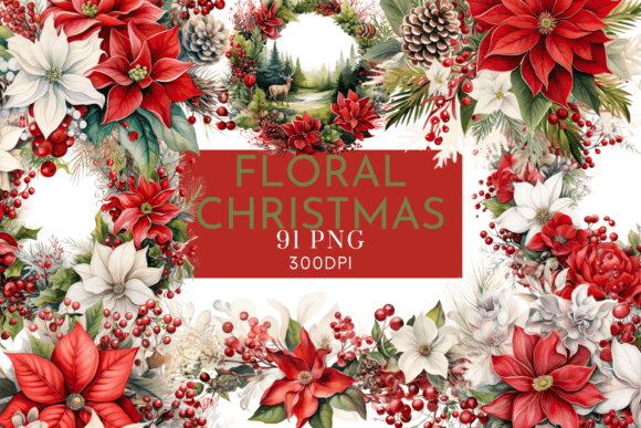 Floral Christmas Bouquets Wreaths PNG Graphic AI Transparent PNGs By Watercolour Lilley