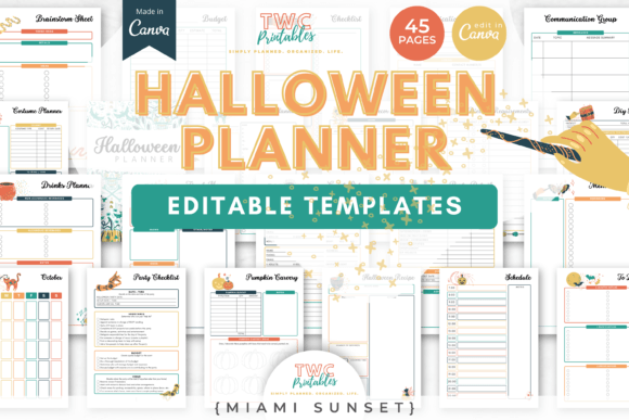 Halloween Planner Canva Templates |MIAMI Graphic Print Templates By TWCprintables