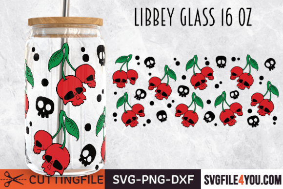 Skull Cherries 16 Oz Libbey Glass Wrap Graphic Crafts By ORMCreative