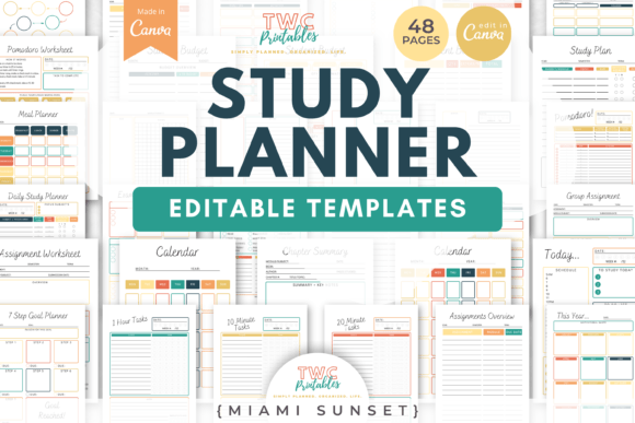 Study Planner Canva Templates | MIAMI SU Graphic Print Templates By TWCprintables
