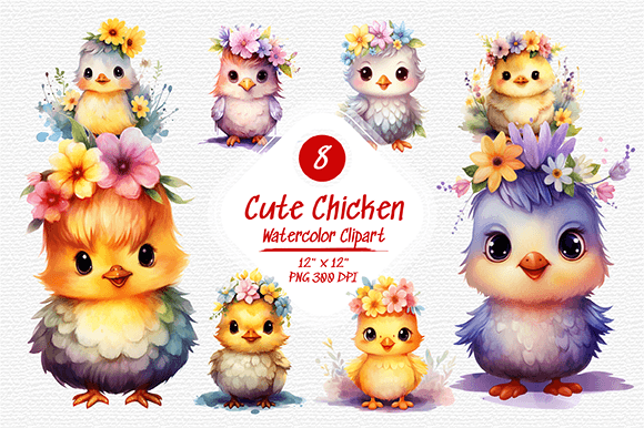 Cute Chicken Watercolor Clipart PNG Graphic AI Transparent PNGs By creativemaruti