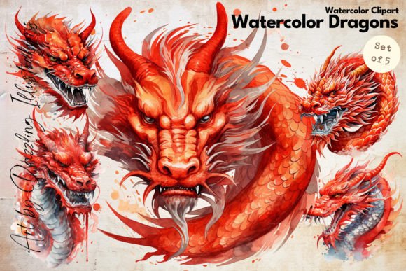 Furious Dynamic Watercolor Dragons Graphic Illustrations By Dazzling Illustrations